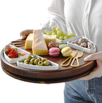 Shanik Upgraded Lazy Susan Cheese Cutting Board Set – Round Acacia Charcuterie Board with 4 Ceramic Bowls, Elegant Appetizer Tray Gift