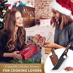 Hand Forged Meat Cleaver Knife Fathers Butcher Knives for Meat Cutting Full Tang Chef Knife with Belt Sheath and Gift Box High Carbon Steel for Kitchen or Camping, Gift for Dad