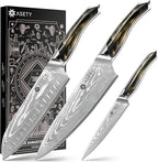 Damascus Knife Set 3 PCS: Ultra-Sharp Professional Chef Knife Set, Japanese Kitchen Knives with VG10 Steel Core, Full Tang Resin Handle, Elegant Box