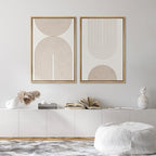 SIGNFORD Framed Canvas Print Wall Art Set Beige & White Duotone Geometric Spiral Polygons Abstract Shapes Illustrations Modern Art Decorative Minimalist Relax/Cozy for Bedroom - 24"x36"x2 Natural