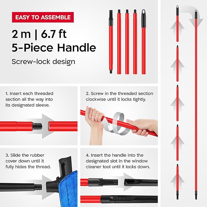 Tyroler Professional Window Squeegee for Home, 12"-80" Long Squeegee for Window Cleaning, 2-in-1 Window Cleaning Squeegee Kit, Indoor & Outdoor Window Cleaner Tool for High Windows & Glass (12"-80")