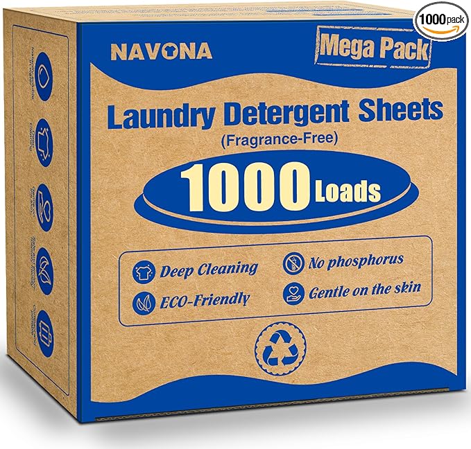1000 Loads Mega Pack Laundry Detergent Sheets, Eco-friendly Laundry Sheets, Powerful Cleaning, Suitable for Homes, Dorms, and Apartments- [Fragrance-Free]