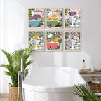 Funny Cute Canvas Art Wall Prints Set of 6, Kids Bathroom Decor Wall Art with Elephant, Zebra, Tiger Animal Pictures, Modern Humor Animals Bathroom Decor