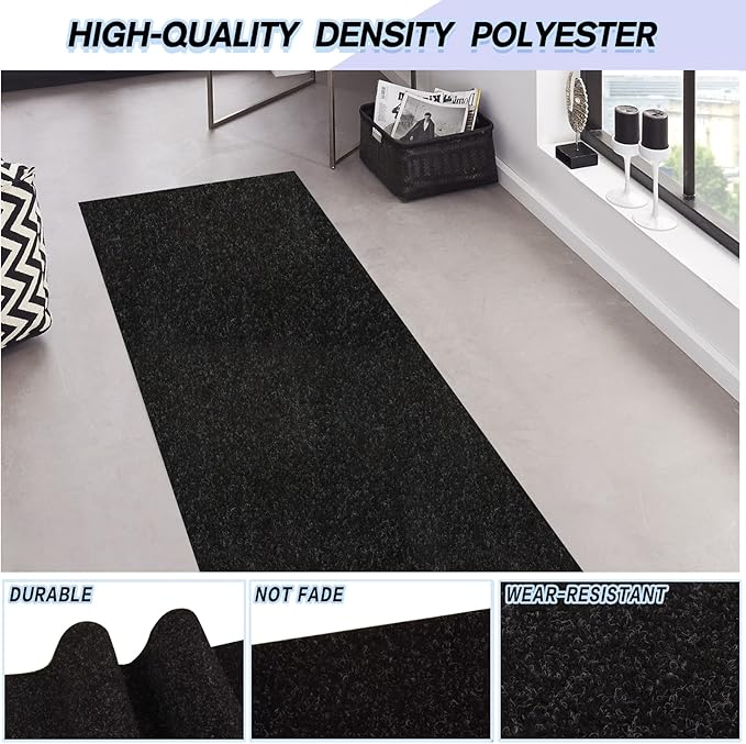 Custom Size Backed Non-Slip Area Rugs Runner, Easy Clean, Waterproof Runner Rugs for Hallway Entryway, Kitchen, Laundry, 4FT x 69FT, Black