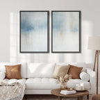 SIGNFORD Framed Canvas Print Wall Art Set Blue and Beige Abstract Modern Neutral Vertical Illustration Modern Art Decorative Nordic Nature for Living Room, Bedroom, Office - 24"x36"x2 Black