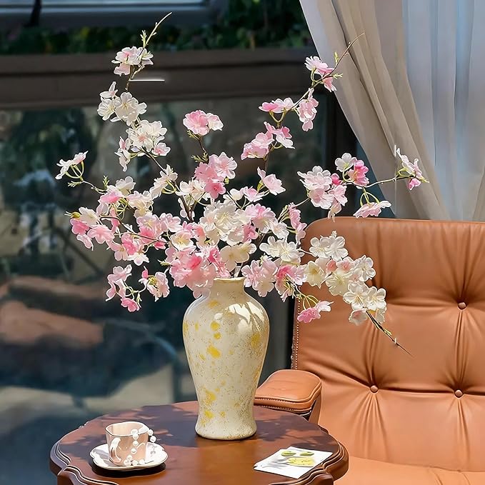 Rustic Vintage Ceramic Vases ，White Terracotta Decorative Flower Boho Vintage Large Vase for Living Room Bedroom Kitchen Office Decor Centerpiece Table Decorations 10.24Inch