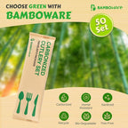 100% Bamboo Utensils - 50SET(150PCS) Traveler Package Carbonized Disposable Cutlery Biodegradable and Sanitized - Heavy Duty & Fully Functional
