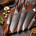 YARENH Professional Chef Knife Set 5 Piece, Damascus High Carbon Stainless Steel, Full Tang, Natural Sandalwood Handle, Ultra Sharp Kitchen Knife