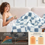 Heated Electric Blanketc Throw, 50X60 Heating Blanket with 10 Heat Levels & 8 Hours Auto Off for Lap, Misty Blue Checkered Plaid Soft Sherpa Blankets Warmer Gifts for Couch Grandma Women Adults, ETL
