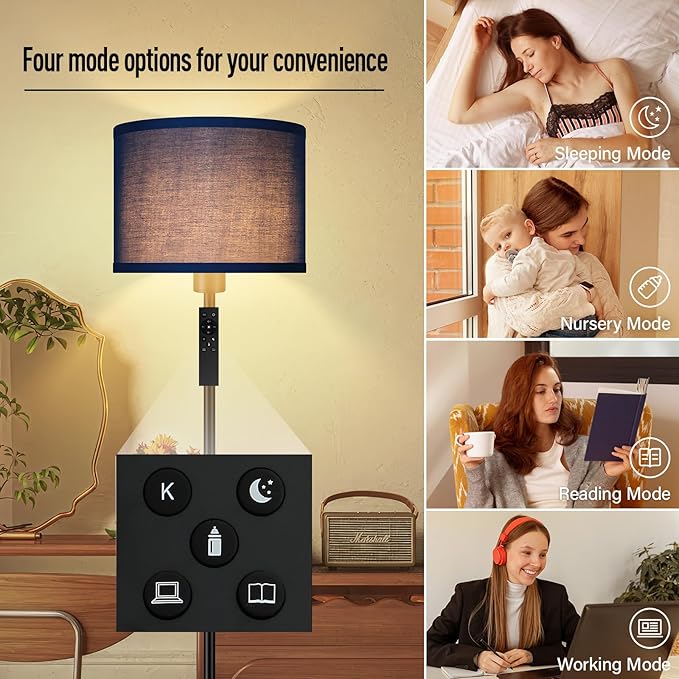 Floor Lamps for Living Room, Stepless Dimmable Blue Floor Lamp with Remote, 2700K-6500K Colors Temperature & Brightness Adjustable,10W/1200LM LED Floor Lamp, Modern Standing Lamp for Bedroom/Office