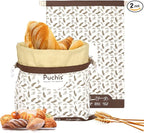 PUCHIS-2 Pack XL Cotton & Beeswax Bread Bags for Sourdough & Homemade Bread | Reusable Organic Storage, 17x13 in, Freezer-Safe Freshness