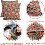 Ridhi Dark Salmon Pink Block Print Cotton Canvas Throw Pillow Covers for Decorative Couch Pillows for Living Room, Chic Boho Cute Outdoor Valentine Pillows Covers Gifts 20x20 Inches