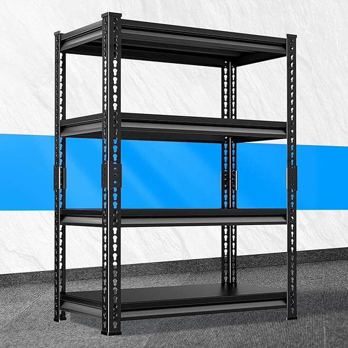 Adjustable Garage Storage Shelves - 35.4''W Garage Shelving Heavy Duty Loads 1280LBS, Metal Industrial Utility Shelf for Warehouse, Kitchen, Laundry Room, 35.4" W x 15.7" D x 66" H, Black