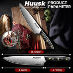 Huusk Damascus Chef Knife 8 inch, VG10 Kitchen Knife, Sharp Cooking knife with Ergonomic Wooden Handle for Vegetable Fruit and Meat Cutting, Birthday Dad Mom Gift