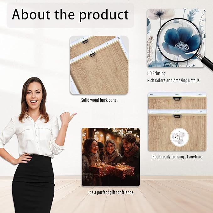 DUWQU 3 Pcs Blue Floral Canvas Wall Art, Elegant Navy Blue Wildflower Lily Daisy Art Wall Decor, Watercolor Botanical Flower Home Poster Art Prints for Living Room Bedroom Bathroom 12×16 Inches