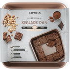HAPPIELS Nonstick 9x9 Baking Pan | PFOA & BPA Free Non Toxic 9 x 9 Inch Cake & Brownie Pan | Best Nontoxic Square 9x9 inches Pans for Baking | Non Stick Carbon Steel Gold Baking Ware