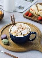 Teocera Porcelain Coffee Mugs, Soup Mugs Bowls with Handle, 24 oz Latte Mugs Set of 4 - Striped Design, Navy