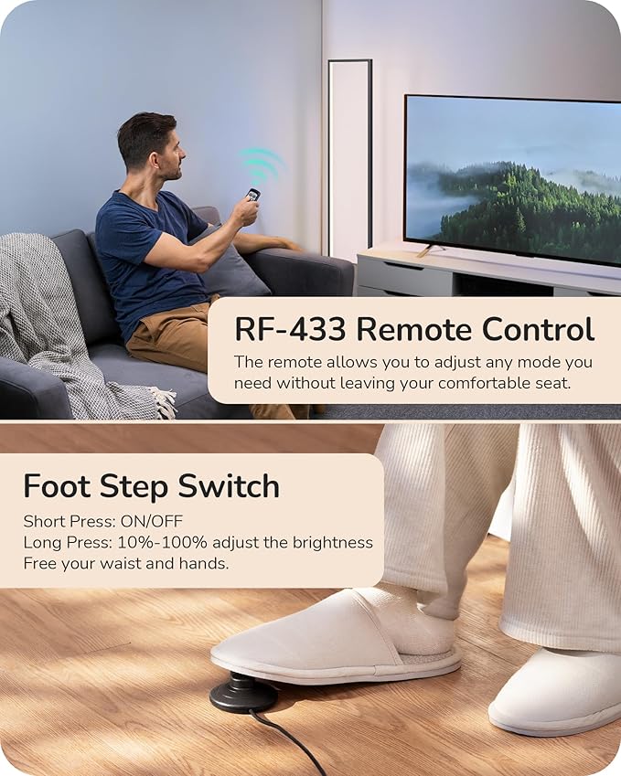 EDISHINE LED Floor Lamp, 55" Modern Minimalist Rectangular Corner Light, 3000K-6000K Dimmable, Remote Control & Foot Switch, Metal Base Standing Lamps for Living Room, Bedroom, Office, Black