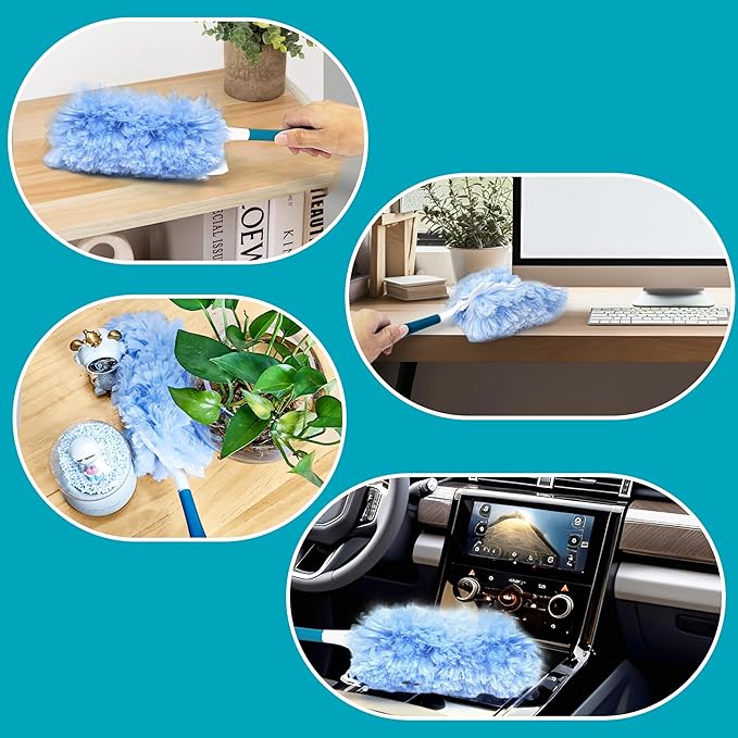 NEWE Duster Refills 20 PCS with Handle Compatible with Swiffer, 360 Degree Heavy Duty Dusting Kit with 4X Microfibers, Multi-Surface Dust Removing Tool for Cleaning Blinds Bookshelf Furniture