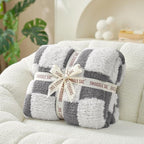 Snuggle Sac Faux Fur Checkered Blanket Twin Size with Soft Knitted Microfiber Fabric,Cozy Soft Warm Blanket for Sofa Bedroom Living Room,Grey Checker,60x80 inches