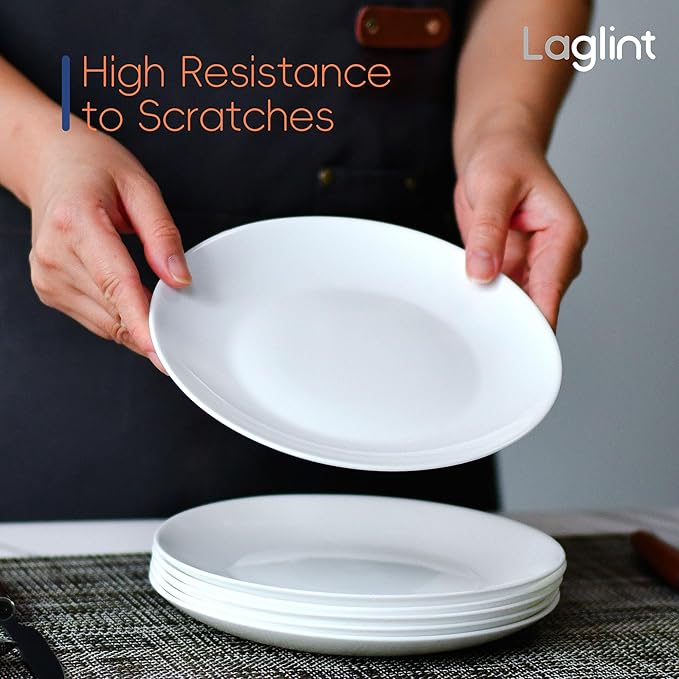 7.5 inch Appetizer Plate Set of 6, Lightweight Opal Glass Round White Salad Plates for Dessert Kitchen, Dishwasher and Microwave Safe