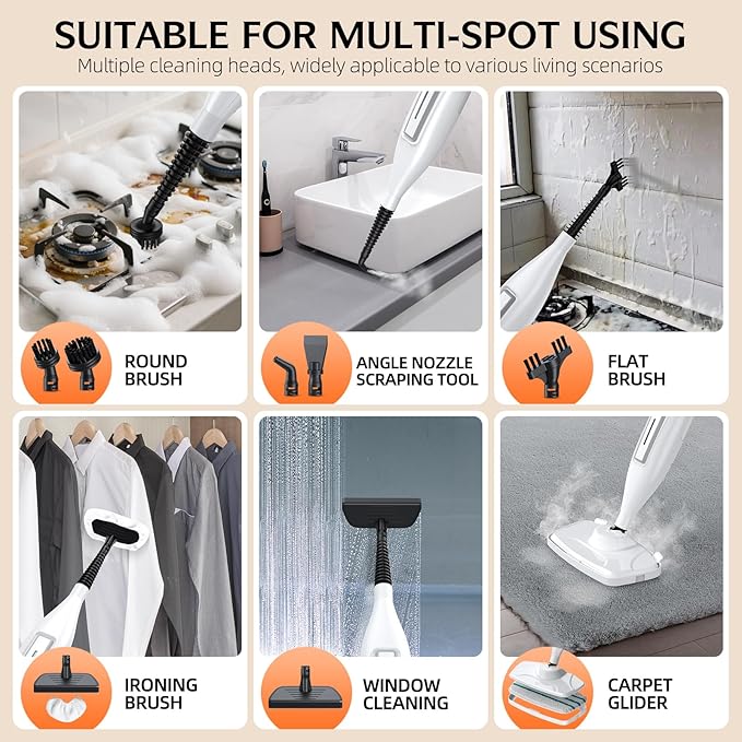 Powerful Handheld Steam Mop With 11 Accessories, 23FT Power Cord, 266℉Deep Cleaning, 2 Steam Modes & Multi-Purpose Steamer For Sealed Hard Floor, Laminate, Marble, Stone Floors
