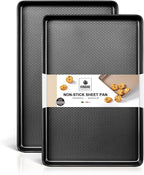 HONGBAKE 2 Pack Half Sheet Pan Set, 1/2 Cookie Sheets for Baking with Diamond Texture, 17.5" x 12" Large Baking Sheets Non Stick, Non Toxic Oven Trays for Cooking, 57% Thicker Carbon Steel, Dark Gray