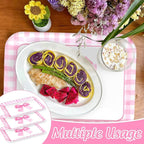 3Pcs Pink Bow Serving Trays 13 x 10 Inch Watercolor Ribbon Bow Knot Reusable Platter Pink White Plaid Serving Dishes for Coquette Birthday Wedding Baby Shower Party Decor