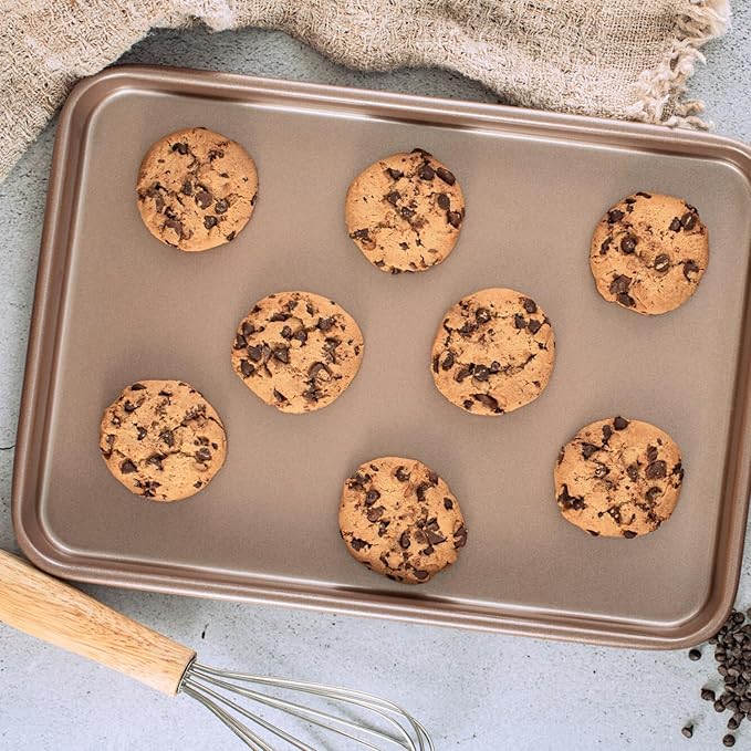 HAPPIELS Nonstick 9x13 inch Quarter Baking Sheet Set of 2 | PFOA & BPA Free Non Toxic 13x9 inches Cookie Sheets | Best Non stick Cooking Pans, Small Tray for Toaster Oven | Nontoxic Baking Pan 9 x 13