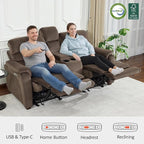 MCombo Zero Wall Recliner Loveseat with Console, Power Recliner Loveseat with Adjustable Headrest, USB A & C Charge Ports, Cup Holders, for Living Room, RVs, Small Spaces (Fabric, ST258M2, Coffee)
