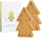 myHomeBody Christmas Tree Wicker Basket, Decorative Snack Tray, Appetizer Serving Tray and Platters, Set of 2