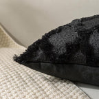 Set of 2 Soft Moroccan Throw Pillow Covers 18x18 Inch Plush Boho Decorative Pillow Cover Accent Cushion Case for Couch Sofa Bed, Black