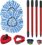 Spin Mop Handle,Mop Heads Replacements,Scrubber Mop Head and Mop Base Compatible with O-cedar RinseClean 2-Tank Spin Mop System,Mop Handle and Head Replacement Combo Set for Wet Dry Use Floor Cleaning