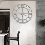 1st owned Large Wall Clock, Metal Retro Roman Numeral Clock, Modern Round Wall Clocks Almost Silent, Easy to Read for Living Room/Home/Kitchen/Bedroom/Office/School Decor (Silver, 18.5 Inch)