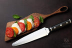 Dalstrong Dual Chef Knife - 8 inch - Gladiator Series Elite - Straight+Serrated Edge - Forged High Carbon Steel Sharp Kitchen Knife - Full Tang Knife Gift- Black G10 Handle - Sheath - NSF Certified