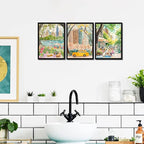 MUWAK Framed New York City Canvas Wall Art Set of 3 – Colorful NYC Skyline Central Park Yellow Taxi Posters, Modern Urban Landscape Wall Decor for Living Room Bedroom Office – 12x16in