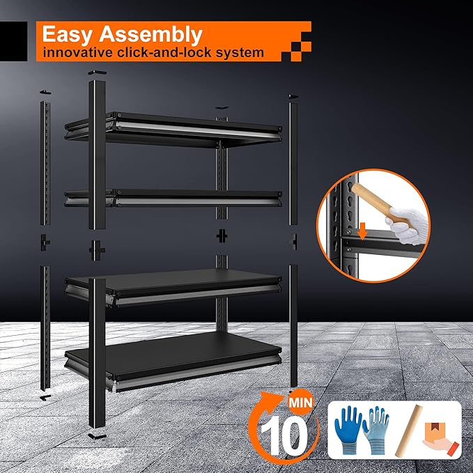 Heavy Duty Shelves, 4-Tier Metal Shelving Units, 48'W16'D63'H, 2200LBS Loads, Adjustable, Black