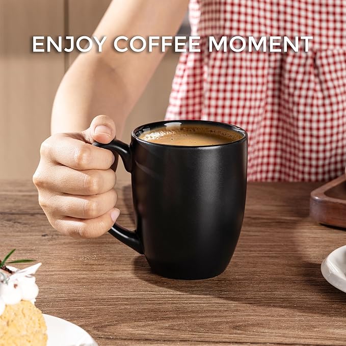 AmorArc 12 OZ Coffee Mugs, Matte Black Coffee Cups with Large Handle for Man, Woman, Ceramic Coffee Mugs Set of 12 for Latte/Cappuccino/Cocoa/Milk, Dishwasher & Microwave Safe