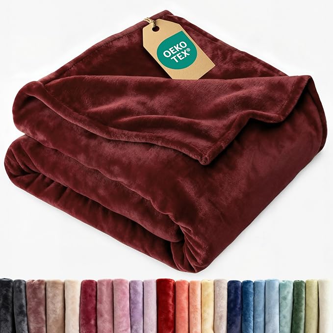 Ultra Soft Fleece Blanket Twin Size - Flannel Fleece Luxury Twin Blanket - Lightweight for Couch Bed Chair - Thick, Warm & Breathable - All Season Cozy Fuzzy, Anti-Static Microplush Bedding, Burgundy
