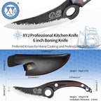 XYJ FULL TANG 6 Inch Boning Knife With Sheath, Stainless Steel Portable Chef Fishing Knife Wood Handle, Meat Cleaver Butcher Knife For Kitchen Camping Outdoor BBQ