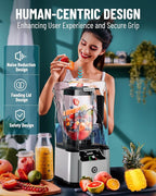 WantJoin Commercial Professional Blender With Shield Quiet Sound Enclosure 2200W Industries Strong and Quiet Professional-Grade Power, Self-Cleaning, Silver