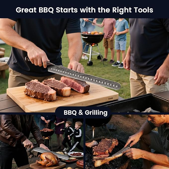 Brisket Slicing Knife Set, Carving and Boning Knife for Meat & Turkey Cutting, Japanese Style High Carbon Steel Kitchen Knives Set For Home & BBQ, Wood Ergonomic Full Tang Handle, Cooking Gift
