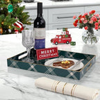 MAONAME Christmas Decorative Tray, Plastic Green Serving Tray with Handles, Modern Rectangular Christmas Trays, Coffee Table Trays for Living Room, Home Decor, 15.7" x 11.8" x 1.6"