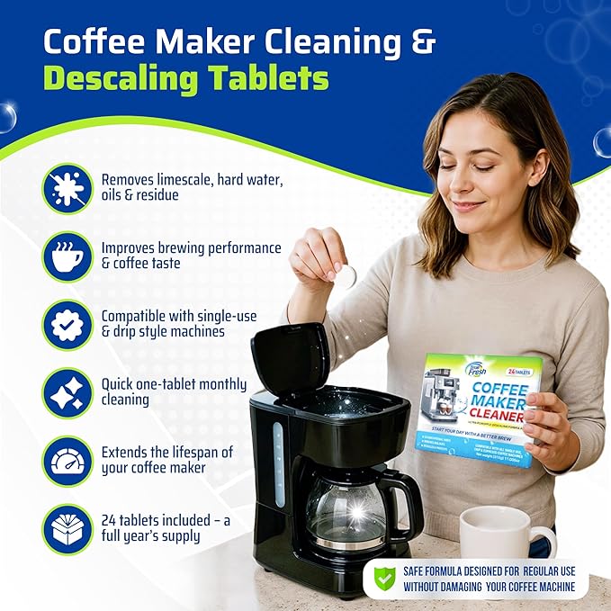 True Fresh Coffee Machine Descaler & Cleaner Tablets - 24 Count, Uses for Keurig, Breville, Miele, Delonghi, Ninja, Nespresso, Coffee Maker Pot cleaning Tabs, Descale Drip Coffee & Espresso Machines