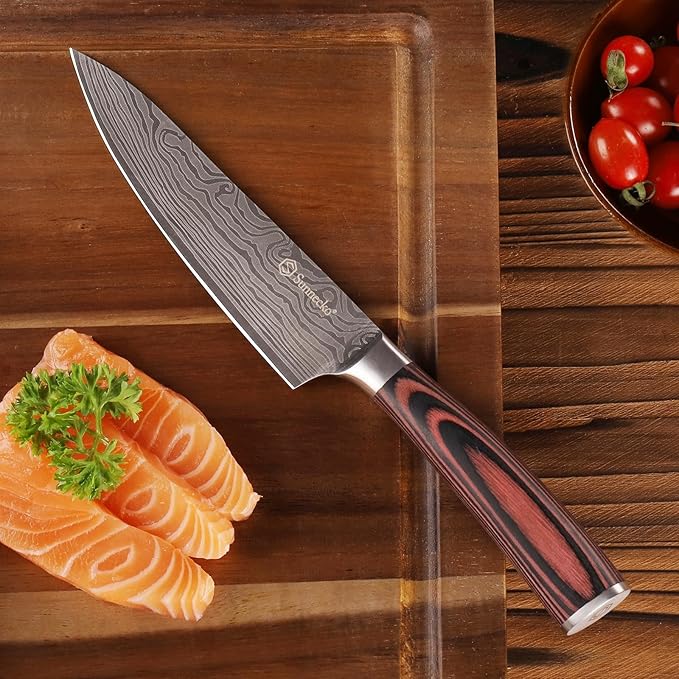 Sunnecko 5.5 Inch Small Chef Knife, High Carbon Stainless Steel Professional Utility Knife for Cutting Meat,Vegetables and Fruits