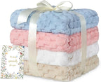 HOMRITAR 4 Pcs Baby Fuzzy Blanket 3D Jacquard Fluffy Blankets for Boy Girls, Soft Warm Cozy Flannel Fleece Warm Blanket Nursery, Stroller Toddler Bedding, 30 x 40 Inch (Blue, Cream, Pink, Khaki)