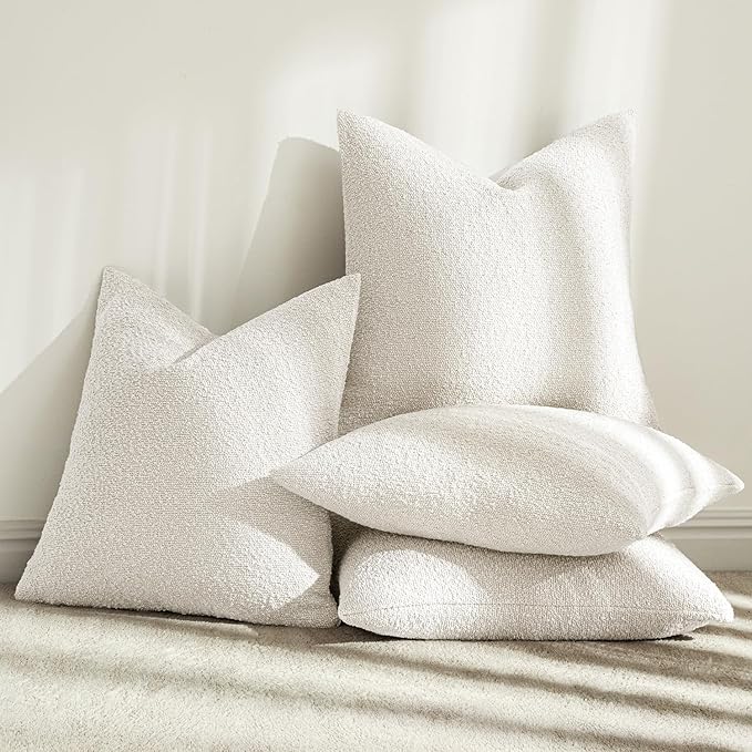 MIULEE Pack of 4 Christmas Decorative Textured Boucle Throw Pillow Covers 18x18 Inch White Accent Pillow Cases Soft Couch Cushion Covers for Modern Farmhouse Boho Chair Sofa Bed Livingroom Home Decor