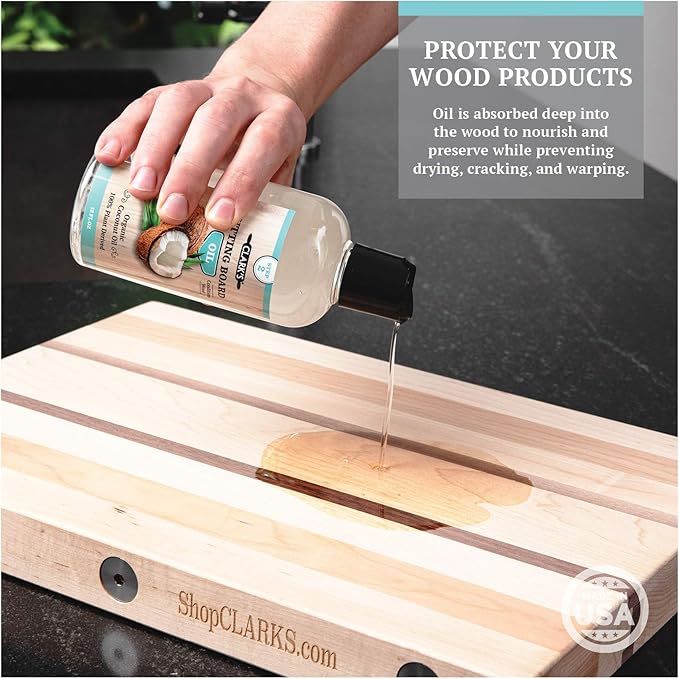 CLARK'S Coconut Cutting Board Finishing Kit - Refined Coconut Oil (12oz), Wax (6oz), Applicator and Buffing Pad - Butcher Block Oil and Wax