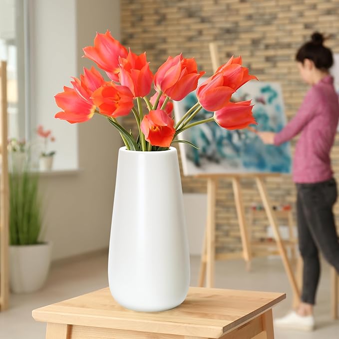 D'vine Dev 10 Inch White Elegant Oval Ceramic Vase for Flowers, Home Décor Vase with Design Box, VS-LD-B-4