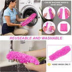 Microfiber Dusters for Cleaning, Feather Dusters with Extension Pole, Bendable & Washable Dusters for High Ceiling Fan, Blinds, Cars, Furniture, Cleaning Tools Kit Pink Gift for Women (15 PCS)